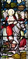Stained-glass window with Christ on the donkey