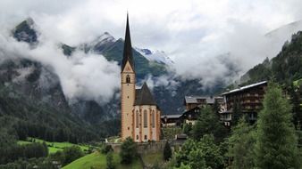 Church of St Vincent at scenic mountain landscape, austria, heiligenblut