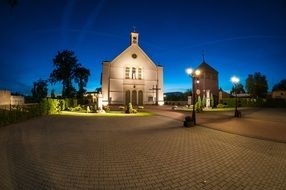 Lights near the church at night