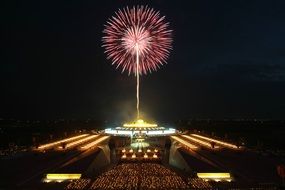 Fireworks over dhammakaya in thailand