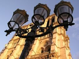 street lamp against the background of the Notre Dame de Paris