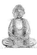 black and white image of a Buddha