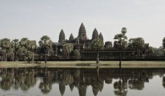View from the river to the Angkor Wat temple in Cambodia