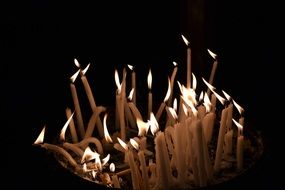 church candles in the dark close up