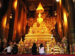 Gold altar in temple of buddhism religion in Bangkok