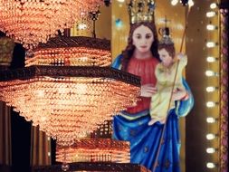 beautiful hanging chandeliers in a Christian temple