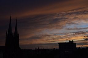 cityscape near the church at sunset