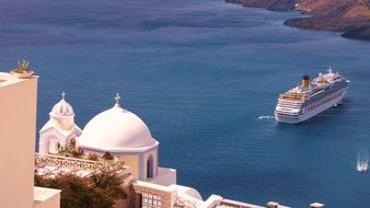 cruise ship arriving santorini island