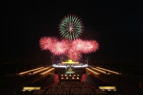 fireworks above phra dhammakaya temple, thailand