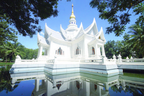 snow-white Buddhist temple in Asia