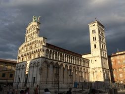 San Michele Church under cloudy sky, Italy, Lucca