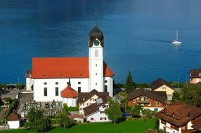 church near the lake in switzerland