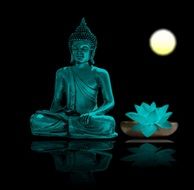 Turquoise buddha image with mirror reflection