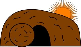 drawing of the sun behind the cave