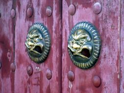 brass handles on temple door, china, xuzhou