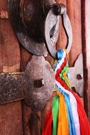 door lock with prayer flags in tibet