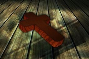 3d red cross on wooden surface