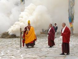 Buddhist monks at samye monastery, china, tibet