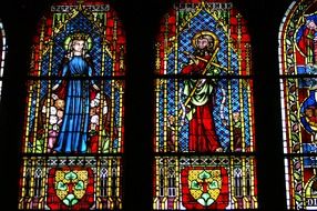 Colorful different stained-glass windows in the church