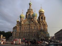 savior on blood cathedral at cloudy sky, russia, st petersburg