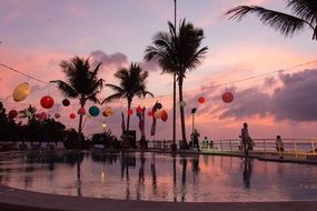 multi-colored lanterns on the hotel pool in Bali