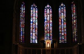 stained glass and altar in church