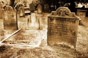 gravestones in the old cemetery in monochrome