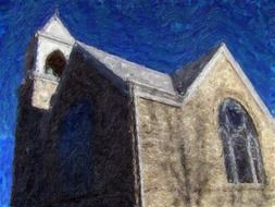 impressionistic painting in the form of a church