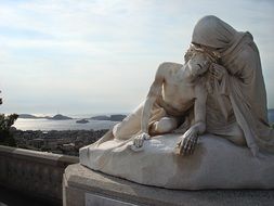 Statue of Mary and Jesus on coast, france, marseille