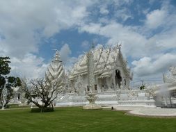 landscape of white wat long kun temple in chiengrai