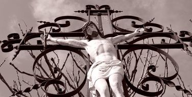 black-and-white photo of the crucifixion of Jesus