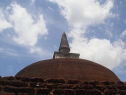 View from below on a Buddhist temple on a rock in Sri Lanka