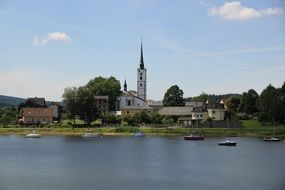 Saint Bartholomew Church in village at lipno reservoir, czech, frymburk