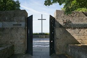 outside the gate a big cross