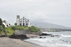 old beautiful church on coastline, portugal, azores, sao miguel
