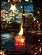 Christmas candle, temple and star photo postcard