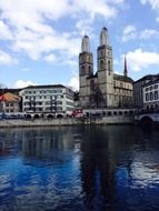 distant view of the Grossmunster church in zurich
