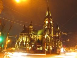 panoramic view of the cathedral in lviv at night