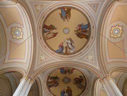 Beautiful and colorful painted ceiling in the church