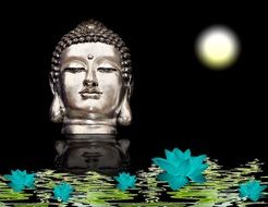 buddha head against the moon
