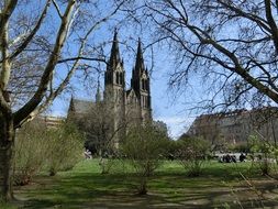 Park in front of the church in Prague