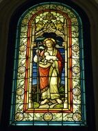 stained glass church window, Jesus with lamb