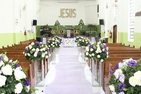 church decorated for the wedding
