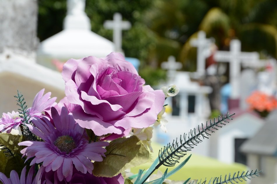 People flowers on funeral memoty