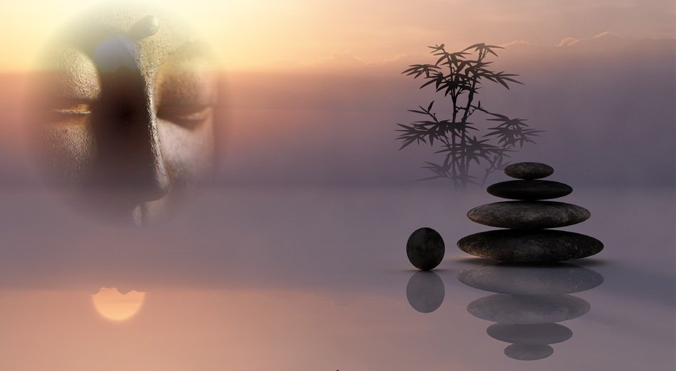 Buddha, stone figure and tranquility