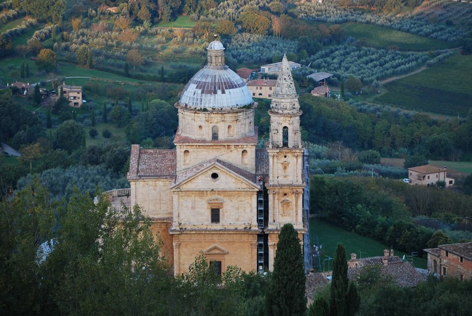 Aerial view of cathedral in montepulciano