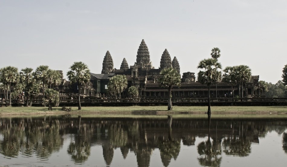 View from the river to the Angkor Wat temple in Cambodia
