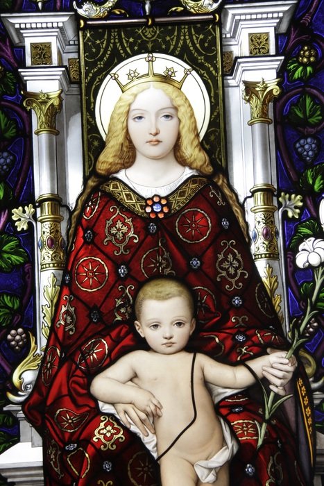 stained glass icon of the virgin