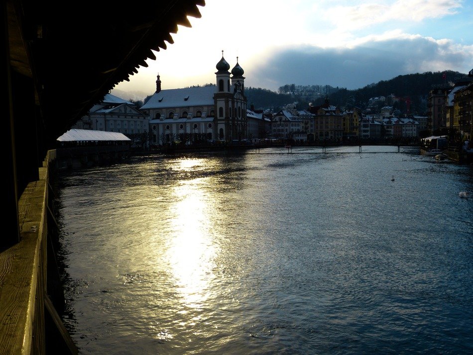 church near the river in switzerland