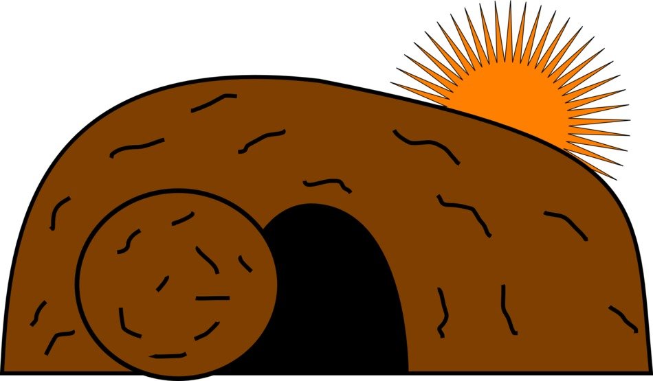 drawing of the sun behind the cave